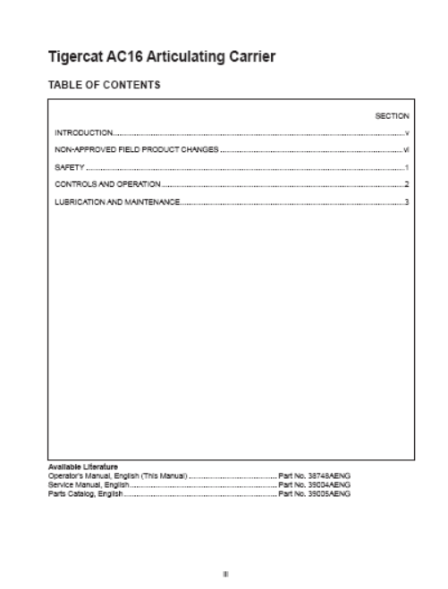 TIGERCAT AC16 ARTICULATING CARRIER (AC160201–AC160218) OPERATOR MANUAL 38748AENG