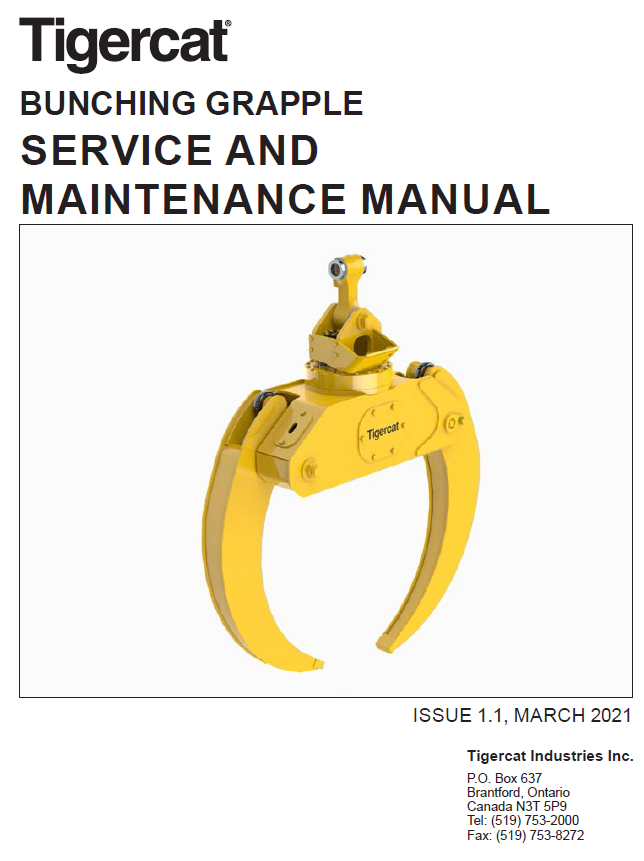 TIGERCAT BUNCHING GRAPPLE SERVICE MAINTENANCE MANUAL