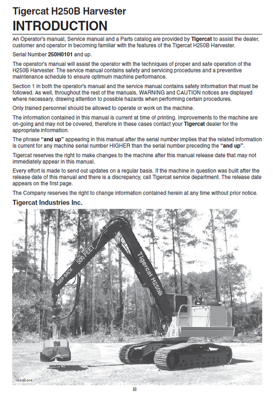 TIGERCAT H250B HARVESTER SERVICE REPAIR MANUAL