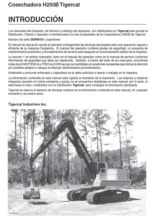 TIGERCAT H250B HARVESTER OPERATOR/USER MANUAL