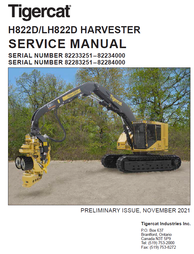 TIGERCAT H822D HARVESTER SERVICE REPAIR MANUAL - PDF FILE DOWNLOAD