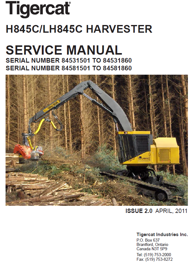 TIGERCAT H845C HARVESTER SERVICE REPAIR MANUAL