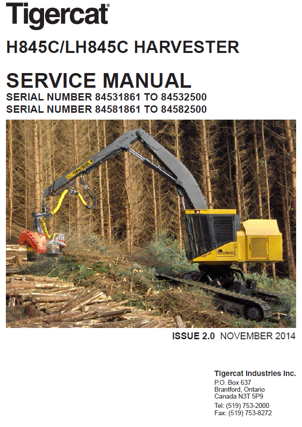 TIGERCAT H845C HARVESTER SERVICE REPAIR MANUAL (84531501-84532500, 84531861-84532500)