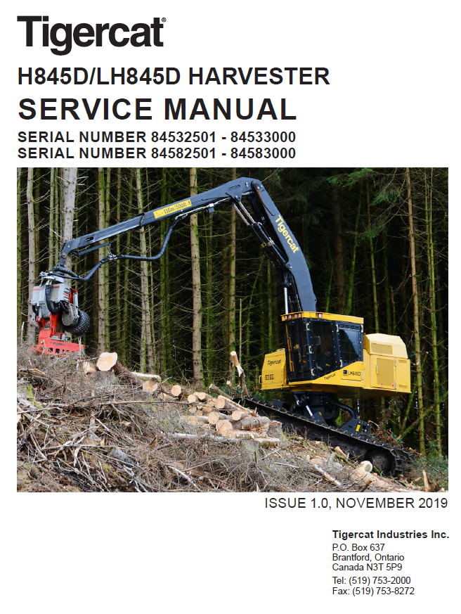 TIGERCAT H845D HARVESTER SERVICE REPAIR MANUAL (84532501-8453000)