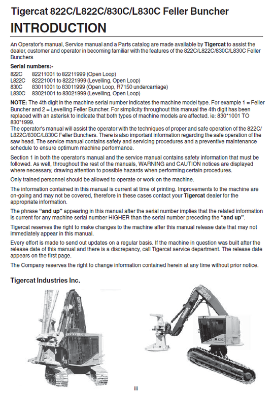 TIGERCAT L822C FELLER BUNCHER SERVICE MANUAL (82221001-82223000, 82221001-82221999)