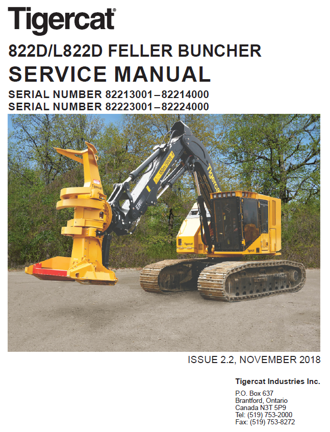 TIGERCAT L822D FELLER BUNCHER SERVICE MANUAL (82223001-82224000)