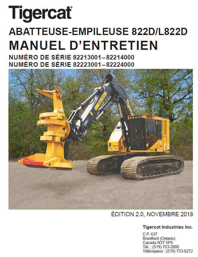 TIGERCAT L822D HARVESTER SERVICE REPAIR MANUAL (82223001-82224000)