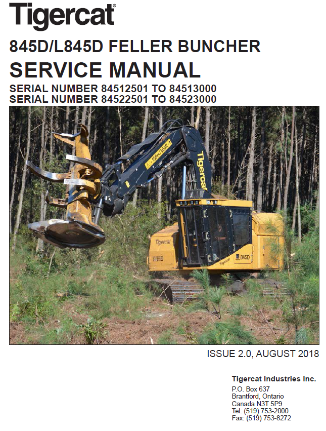 TIGERCAT L845D FELLER BUNCHER SERVICE MANUAL (84522501-84523000)