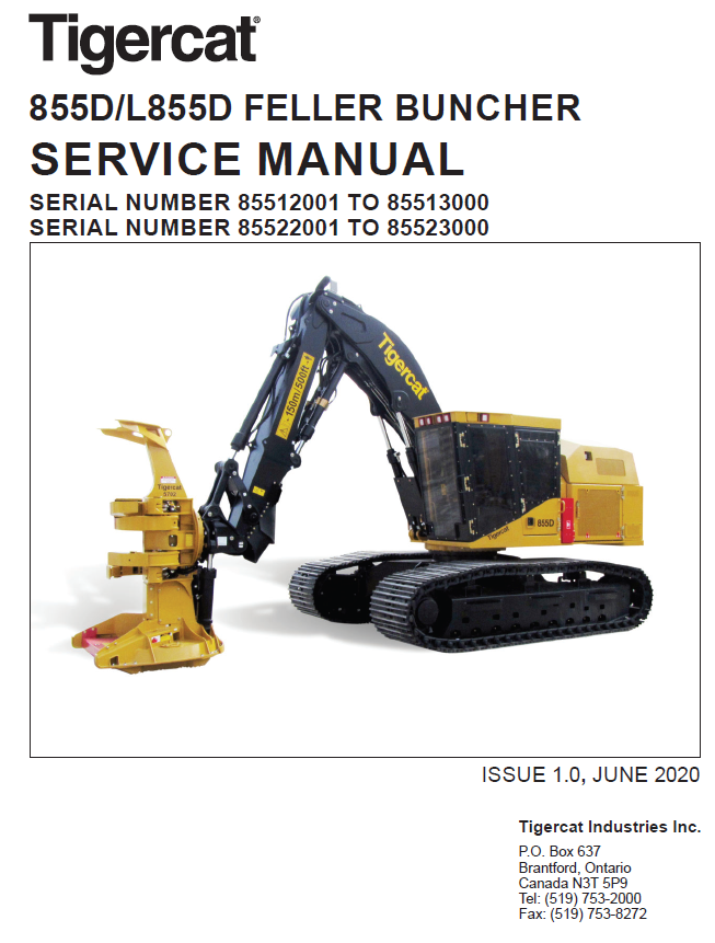 TIGERCAT L855D FELLER BUNCHER SERVICE MANUAL (85522001-85523000)