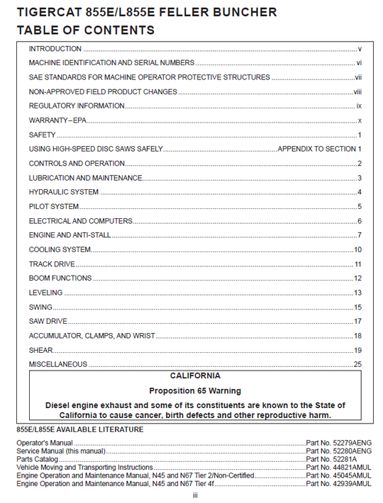TIGERCAT L855E FELLER BUNCHER SERVICE MANUAL (85523001-85524000)