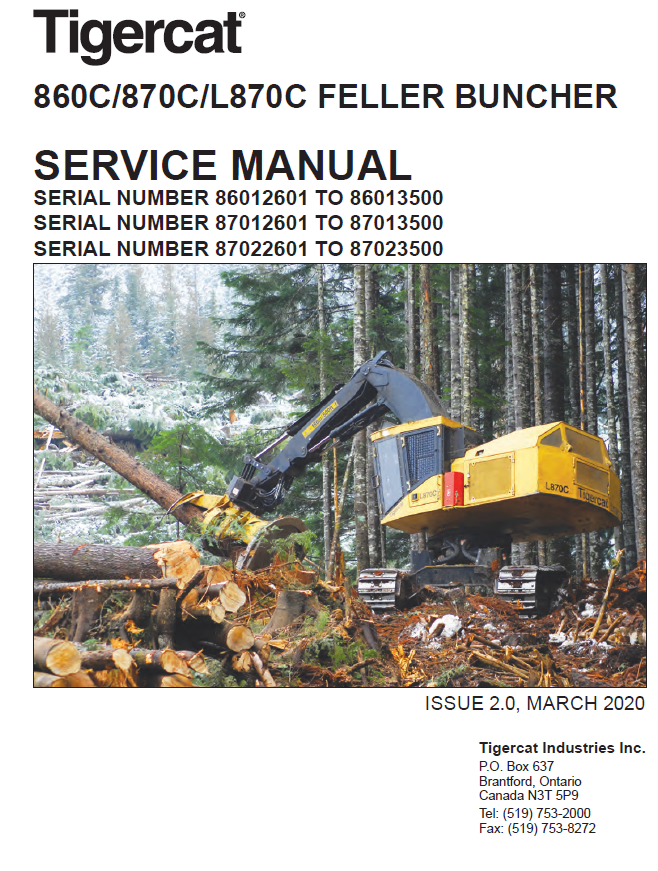 TIGERCAT L870C FELLER BUNCHER SERVICE MANUAL (87021501-87023500, 87022601-87023500)