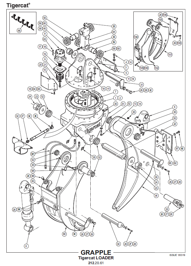 TIGERCAT LG5057 LOADER GRAPPLE PARTS CATALOGUE MANUAL (LG5057T0101