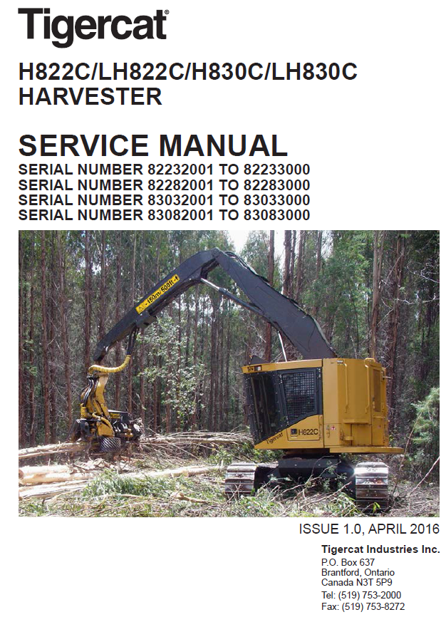 TIGERCAT LH822C HARVESTER SERVICE REPAIR MANUAL (82282001-82283000)