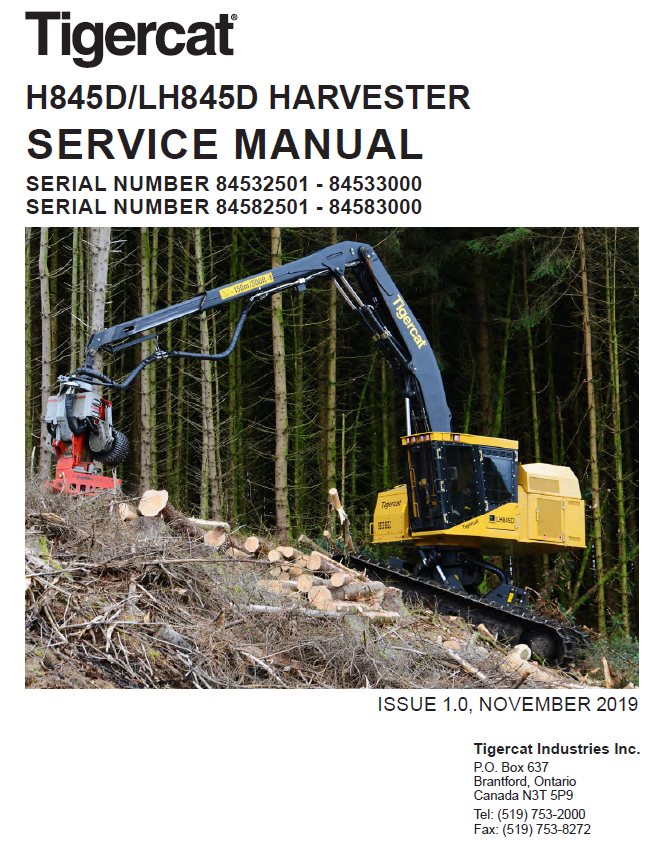 TIGERCAT LH845D HARVESTER SERVICE REPAIR MANUAL (84582501-84583000)