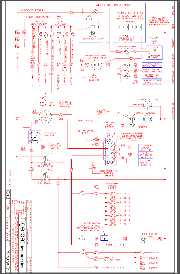 TIGERCAT LX822D FELLER BUNCHER ELECTRICAL SCHEMATIC MANUAL (82273001-82274000, 8XXX3042-8XXX4000)