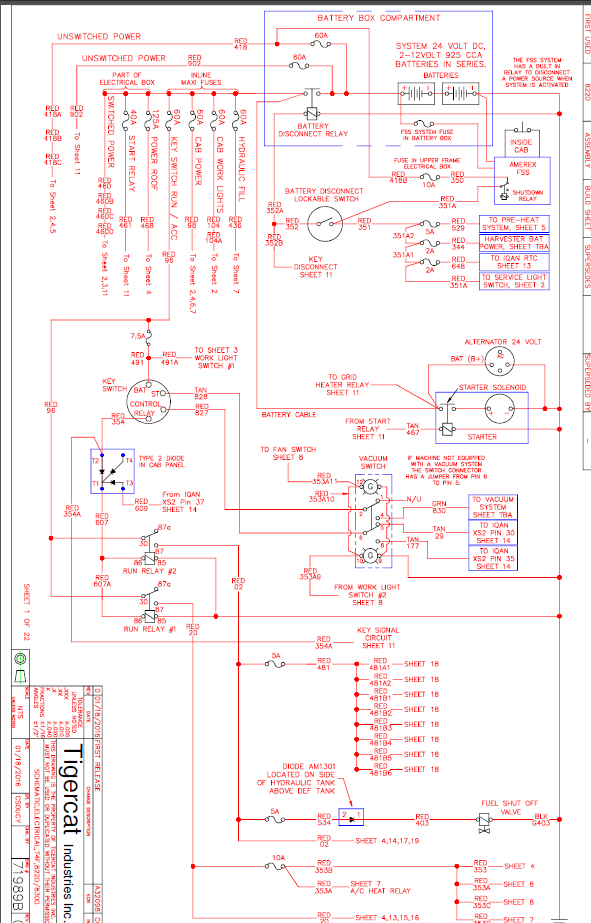 TIGERCAT LX830D FELLER BUNCHER ELECTRICAL SCHEMATIC MANUAL (83073001-83074000, 8XXX3042-8XXX4000)