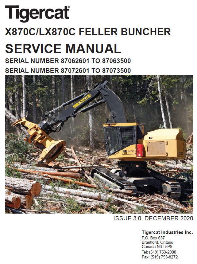 TIGERCAT LX870C FELLER BUNCHER SERVICE REPAIR MANUAL (87071701-87073500, 87072601-87073500) - PDF FILE DOWNLOAD