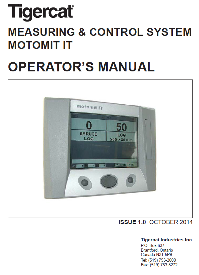 TIGERCAT TH575 HARVESTING HEAD CONTROL SYSTEM OPERATOR MANUAL (5750101-5752000)
