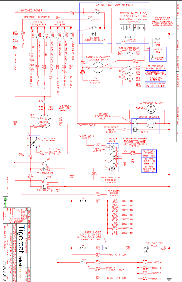 TIGERCAT X822D FELLER BUNCHER ELECTRICAL SCHEMATIC MANUAL (82263001-82264000, 8XXX3042-8XXX4000) - PDF FILE DOWNLOAD