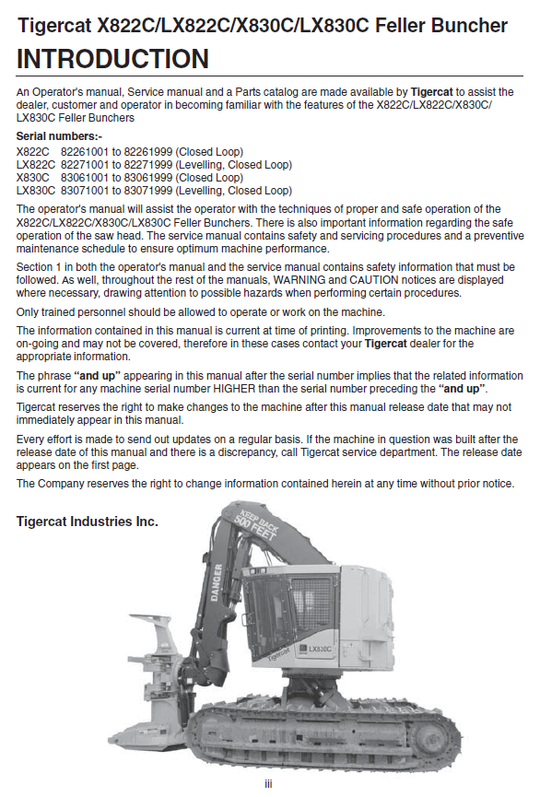 TIGERCAT X830C FELLER BUNCHER SERVICE REPAIR MANUAL (83061001-83063000, 83061001-83061999)