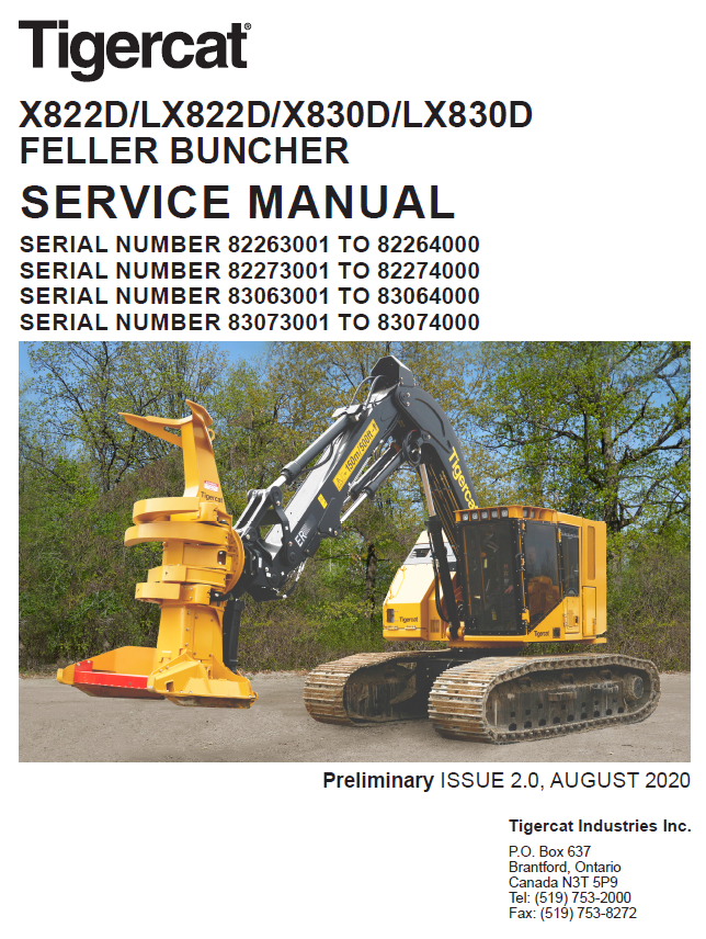 TIGERCAT X830D FELLER BUNCHER SERVICE REPAIR MANUAL (83063001-83064000)
