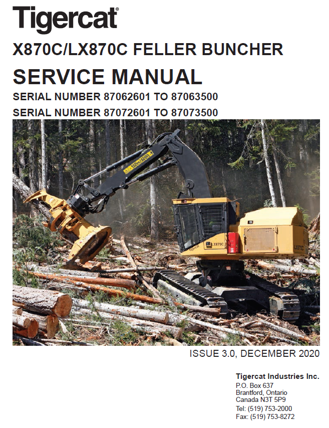 TIGERCAT X870C FELLER BUNCHER SERVICE REPAIR MANUAL (87061701-87063500, 87062601-87063500)