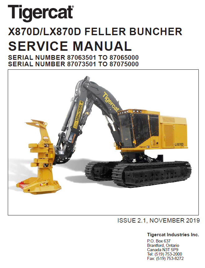 TIGERCAT X870D FELLER BUNCHER SERVICE REPAIR MANUAL (87073501-87075000)