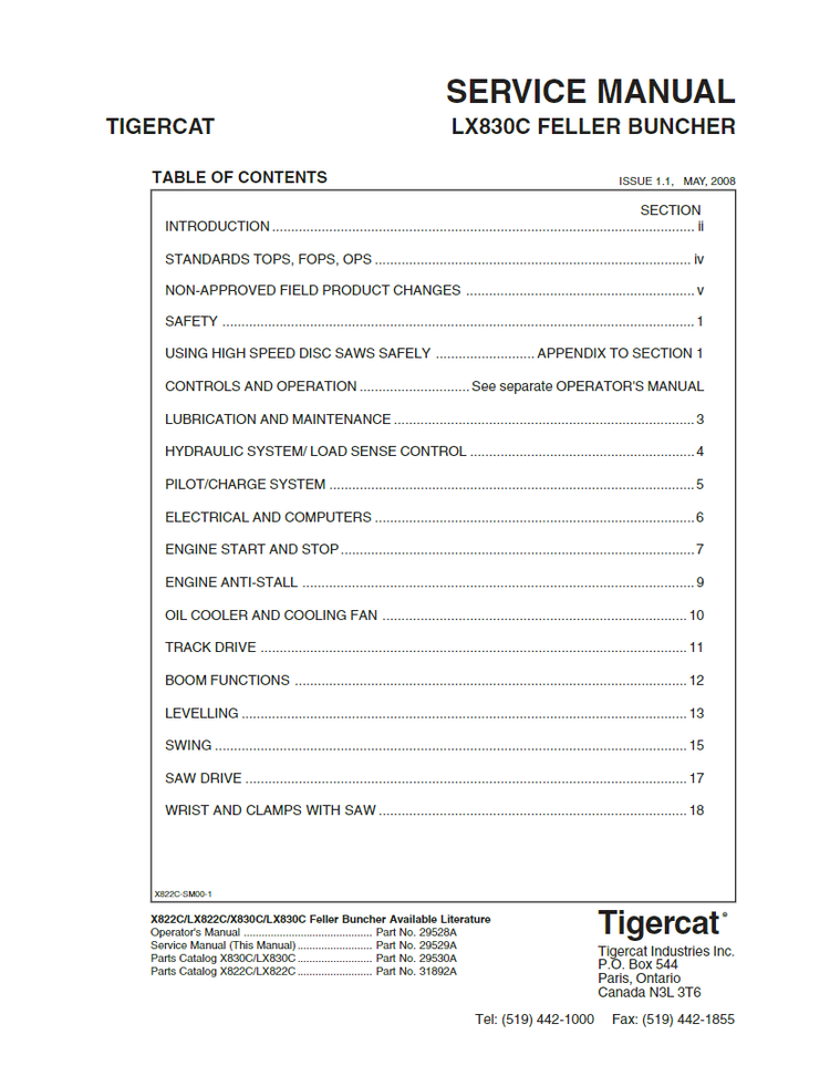 Tigercat LX830C Feller Buncher Service Repair Manual