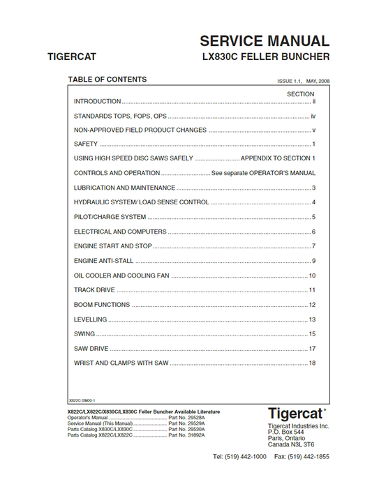 Tigercat LX830C Feller Buncher Service Repair Manual