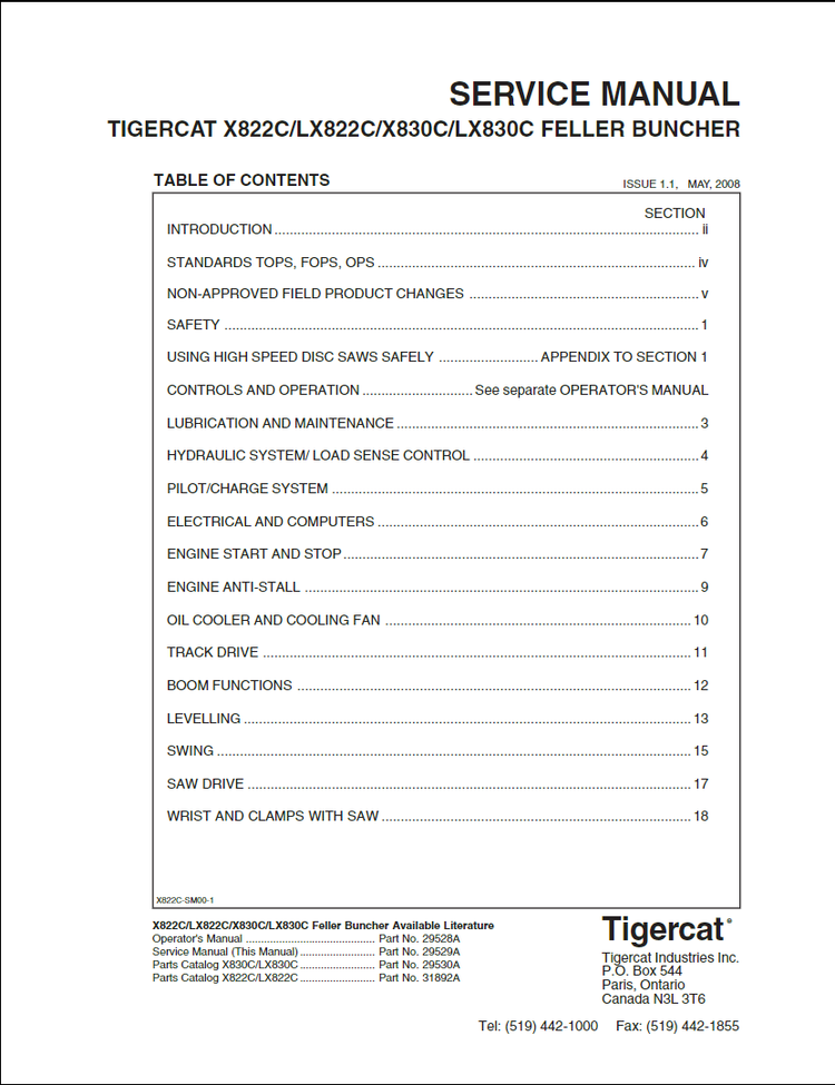 Tigercat X822C, LX822C, X830C, LX830C Feller Buncher Service Repair Manual