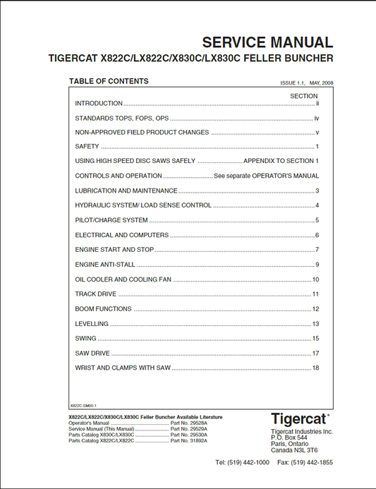 Tigercat X822C, LX822C, X830C, LX830C Feller Buncher Service Repair Manual