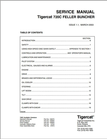 Tigercat 720C Feller Buncher 7203001 – 7203499 Operator
