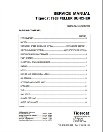 Tigercat 726B Feller Buncher 7261001 – 7261999 Operator & Service