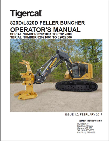 Tigercat 820D L820D Feller Buncher 82011001 – 82012000 Operator