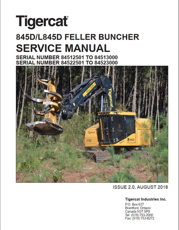 Tigercat 845D L845D Feller Buncher 84512501 – 84513000 Operator & Service