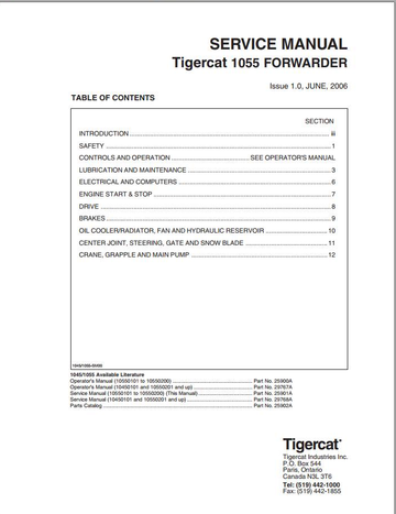 Tigercat Forwarder 1055 (10550101 – 10550300) Operator & Service