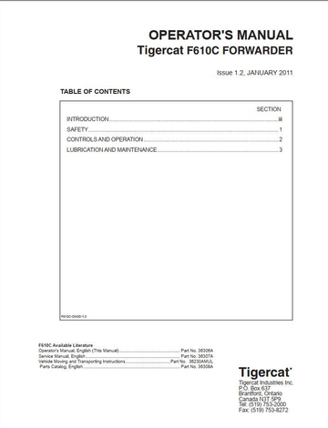Tigercat Forwarder F610C (6109251 – 6109500) Operator