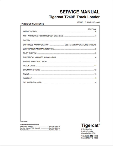 Tigercat Loader T240B (240T0201 – 240T1000) Operator & Service
