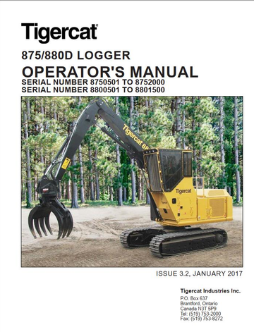 Tigercat Logger 875 (8750101 – 8752000) Operator & Service
