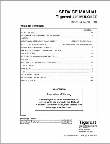 Tigercat Mulcher 480 (4800101 – 4801000) Operator and Service