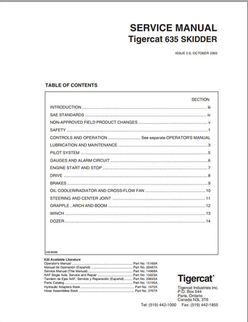Tigercat Skidder 635 (6350101 – 6350499) Operator & Service