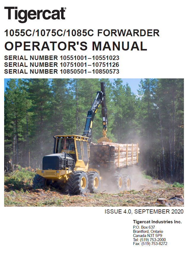 TIGERCAT 1055C FORWARDER OPERATOR/USER MANUAL (10551001-10551500, 10551001-10551023)