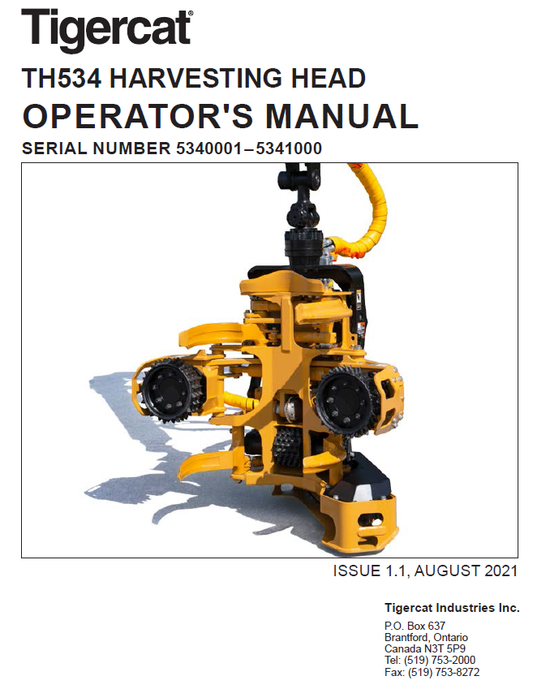 TIGERCAT TH534 HARVESTING HEAD OPERATOR/USER MANUAL (5340001-5341000) - PDF FILE DOWNLOAD