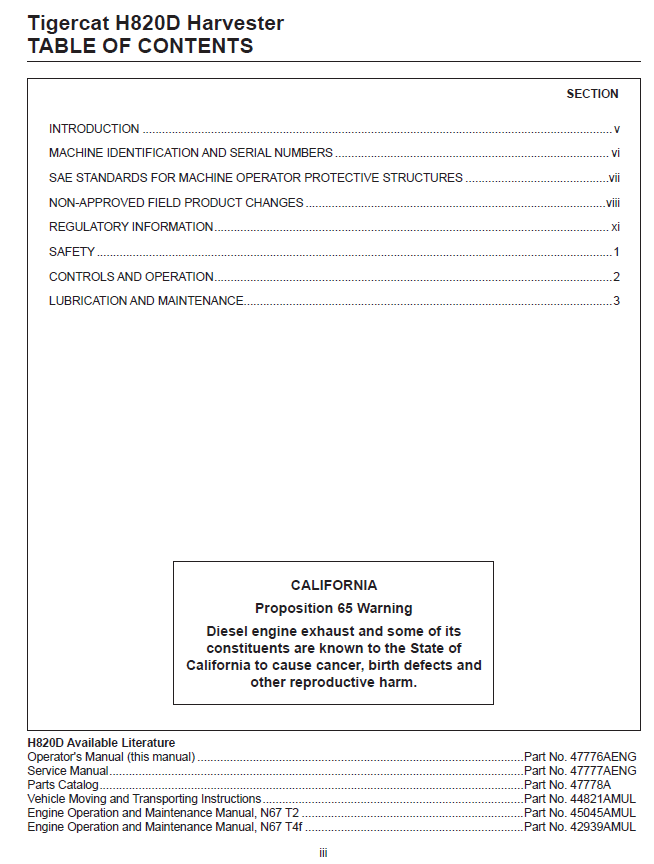 TIGERCAT LH820D HARVESTER OPERATOR/USER MANUAL (82081001-82082000)