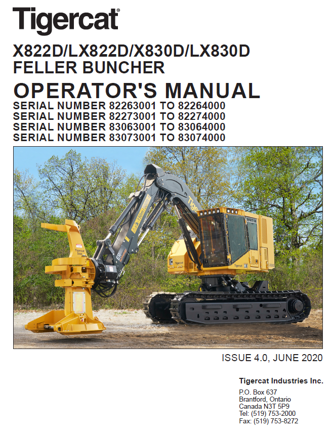 TIGERCAT LX822D FELLER BUNCHER OPERATOR/USER MANUAL (82273001-82274000)