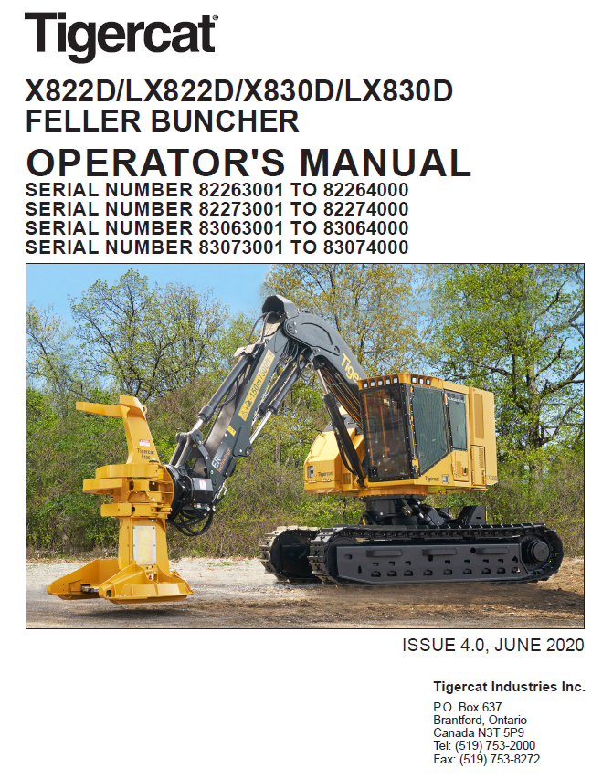 TIGERCAT X830D FELLER BUNCHER OPERATOR/USER MANUAL (83063001-83064000)
