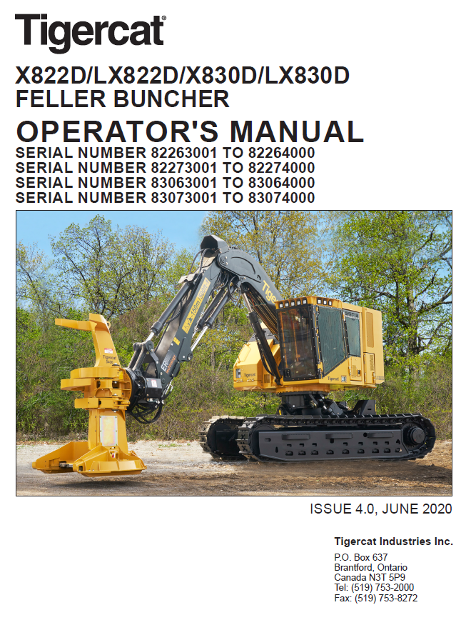 TIGERCAT LX830D FELLER BUNCHER OPERATOR/USER MANUAL (83073001-83074000)