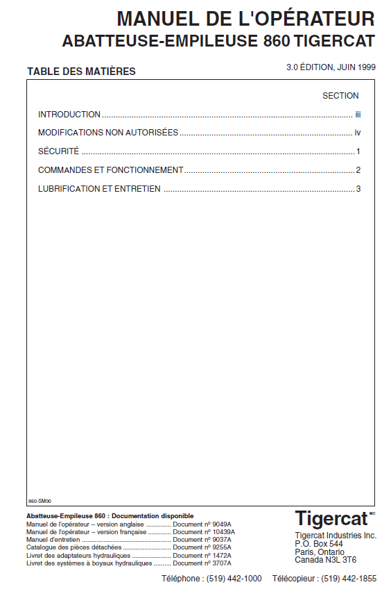 TIGERCAT 870 FELLER BUNCHER OPERATOR/USER MANUAL (8700101-87011499)