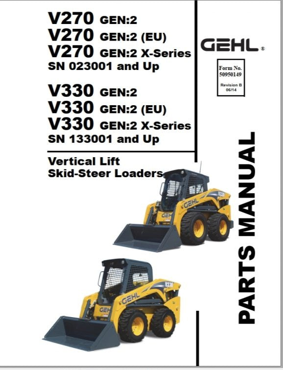 Gehl V270 & V330 Vertical Lift Skid-Steer Loader Parts Catalog Manual PDF Download