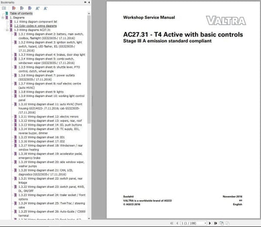 VALTRA AUTOCONTROL SYSTEM T4 ACTIVE ELECTRICAL DIAGRAM MANUAL AC27.31